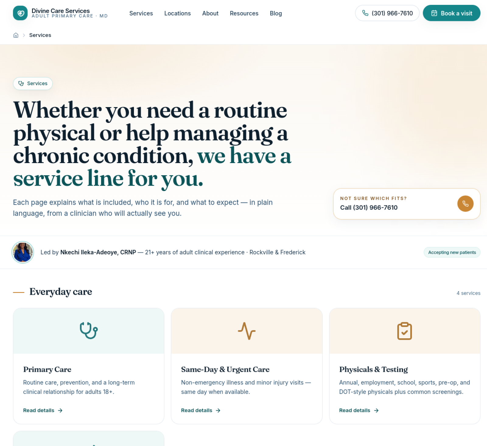 Divine Care Services Services page
